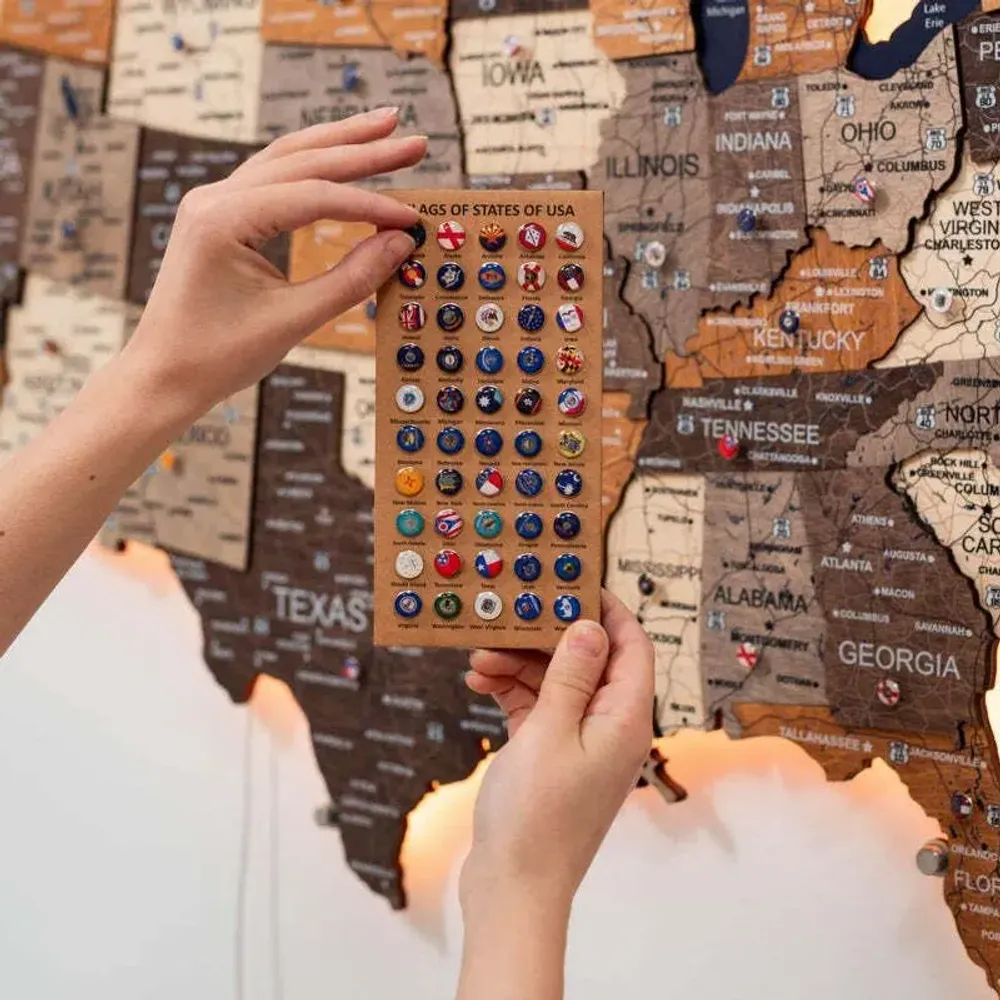 Other wall decoration - Wooden 3d LED Map of USA - Multicolor S Prime Plus EU - ENJOY THE WOOD