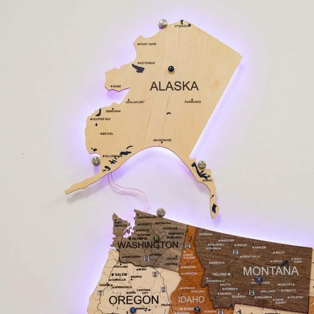 Other wall decoration - Wooden 3d LED Map of USA - Multicolor M Prime Plus EU - ENJOY THE WOOD