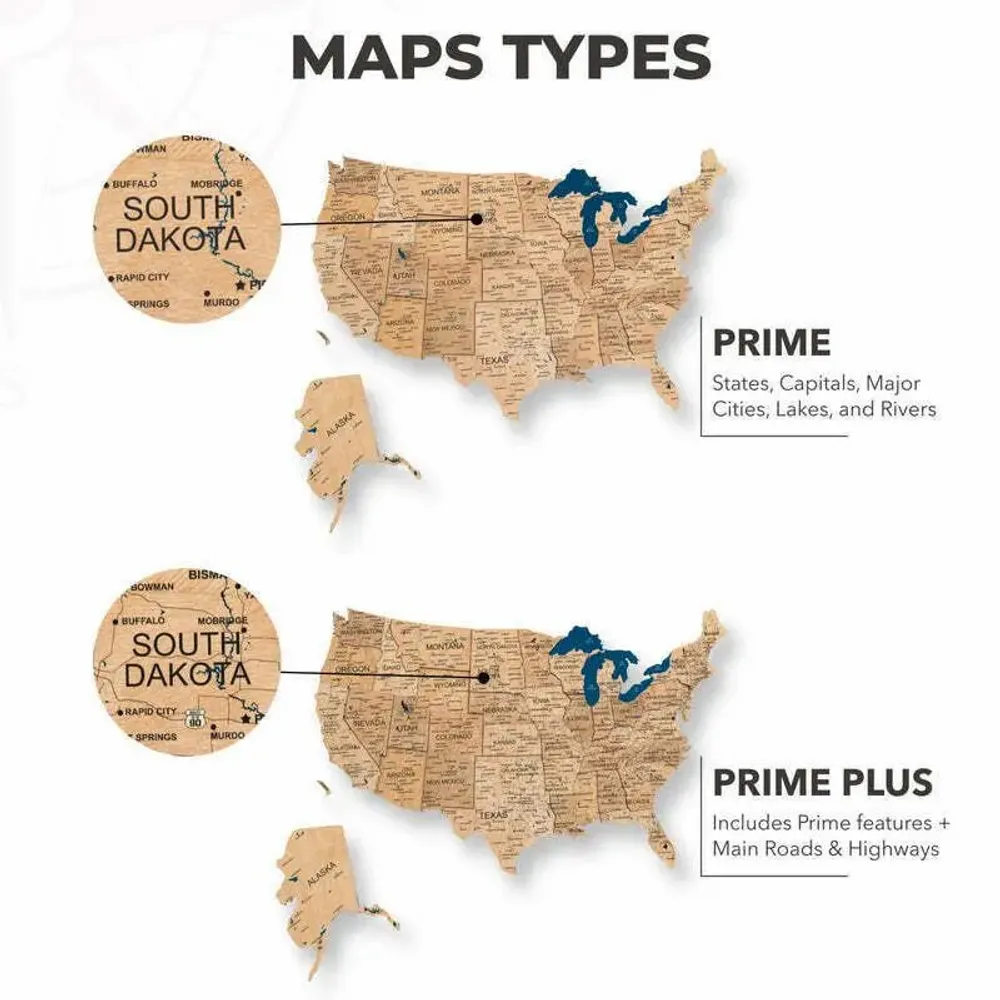 Other wall decoration - Wooden 3d LED Map of USA - Gold S Prime EU - ENJOY THE WOOD