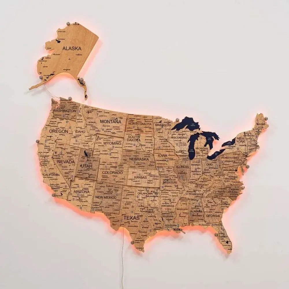 Other wall decoration - Wooden 3d LED Map of USA - Gold S Prime Plus EU - ENJOY THE WOOD