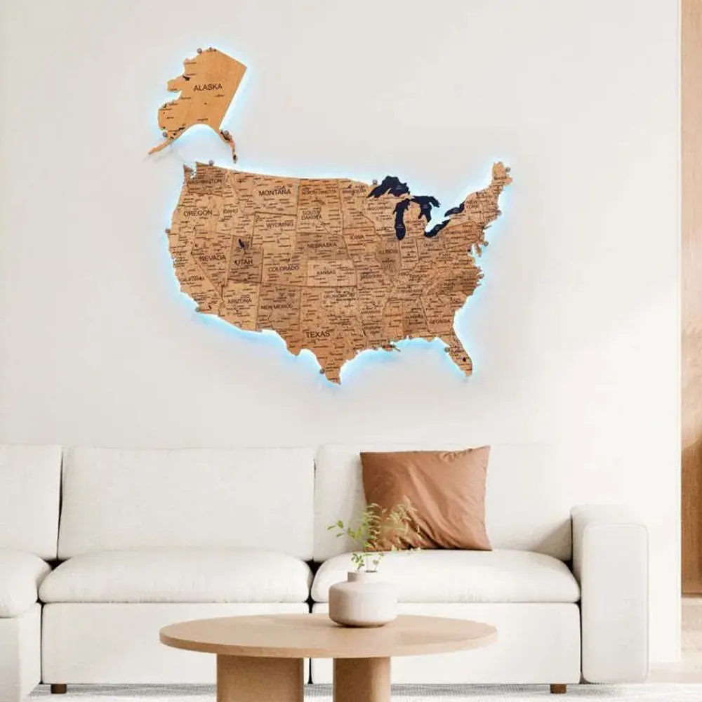 Other wall decoration - Wooden 3d LED Map of USA - Gold L Prime Plus EU - ENJOY THE WOOD