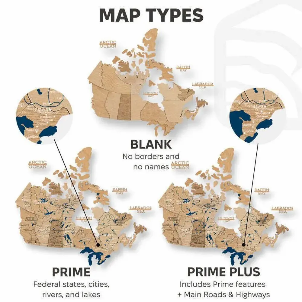 Autres décorations murales - Carte en bois 3D du Canada – Or, M, Prime - ENJOY THE WOOD