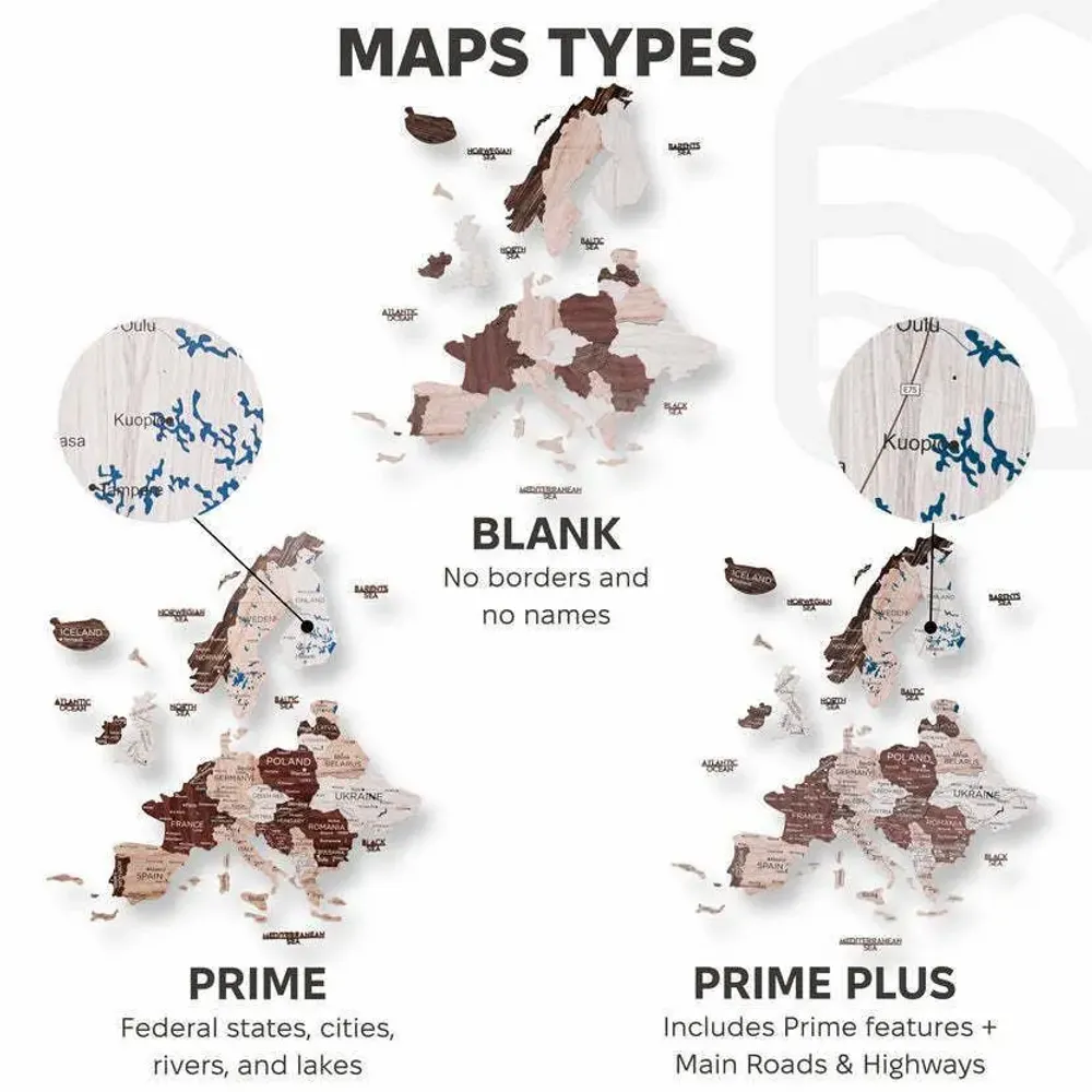 Autres décorations murales - Carte en bois 3D Europe Cappuccino XL Prime - ENJOY THE WOOD