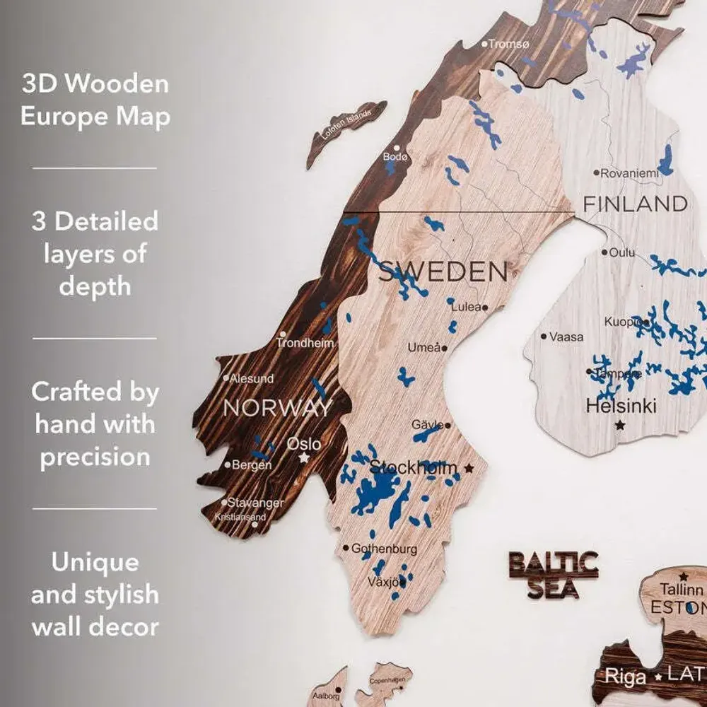 Autres décorations murales - Carte en bois 3D Europe Cappuccino XL Prime Plus - ENJOY THE WOOD