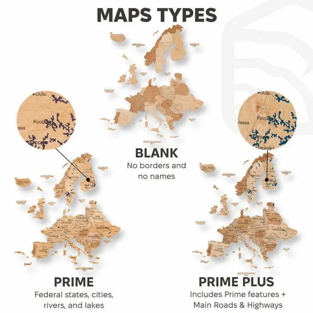 Autres décorations murales - Carte en bois 3D de l'Europe Gold S Prime - ENJOY THE WOOD