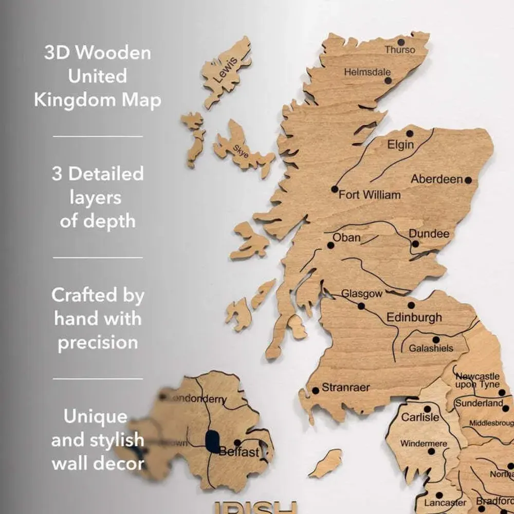 Other wall decoration - 3D Wooden Map of the United Kingdom Gold S Blank - ENJOY THE WOOD