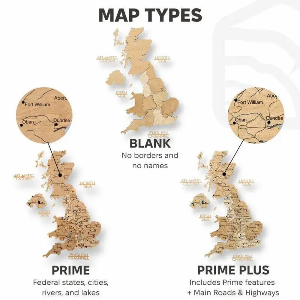 Other wall decoration - 3D Wooden Map of the United Kingdom Gold S Prime - ENJOY THE WOOD