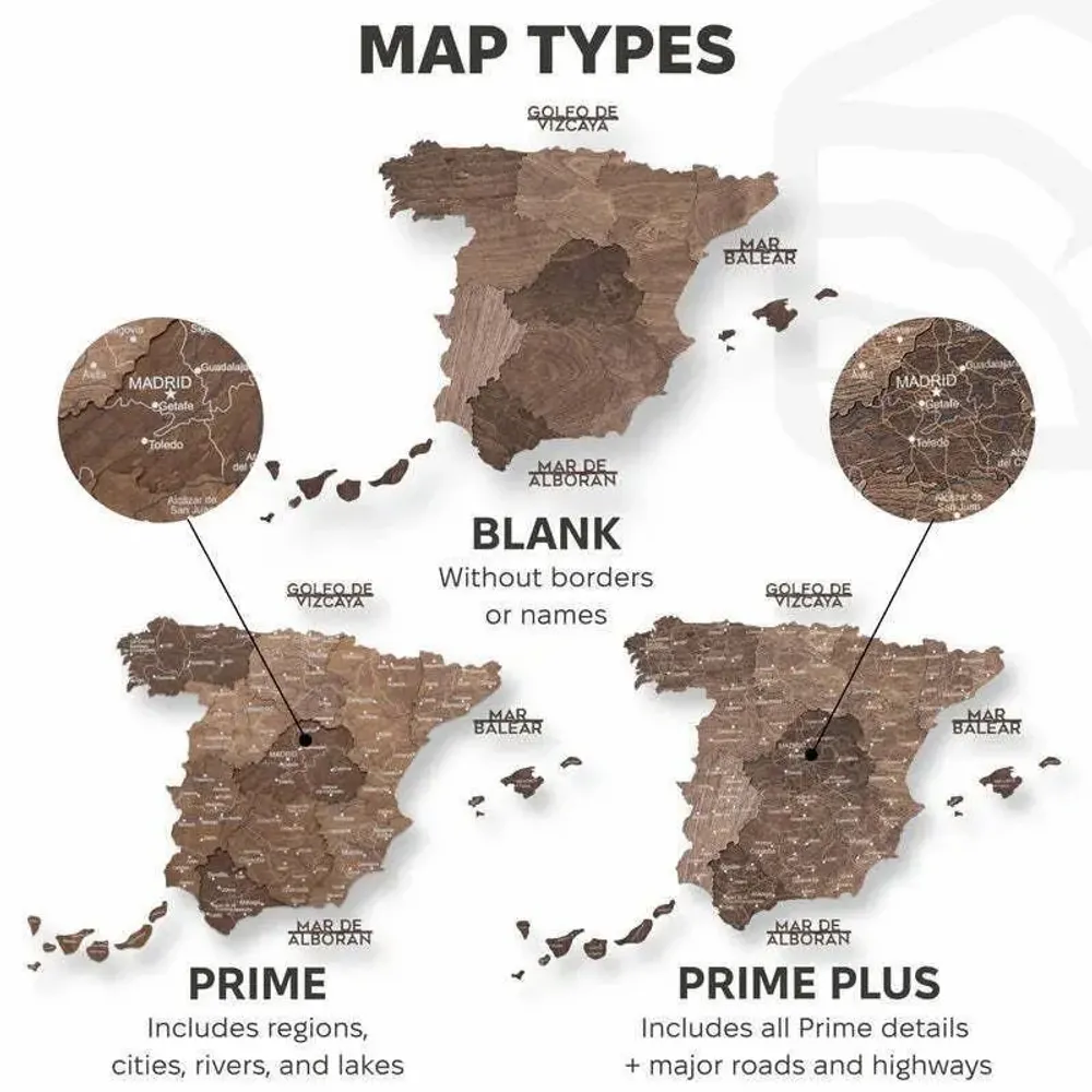 Other wall decoration - Wooden Map of Spain – Dark Walnut M Prime Plus - ENJOY THE WOOD
