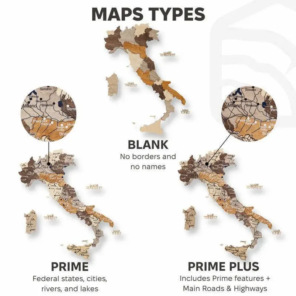 Other wall decoration - Wooden Map of Italy - Multicolor S Prime Plus - ENJOY THE WOOD