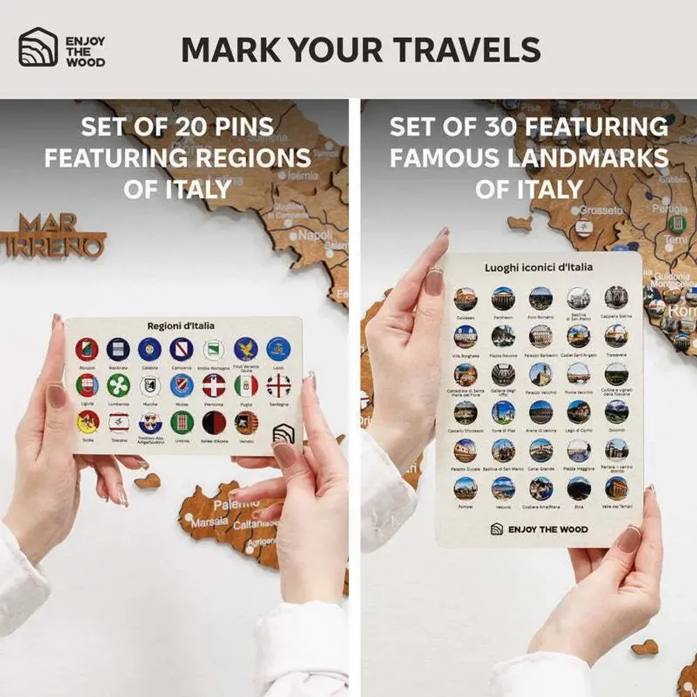 Autres décorations murales - Carte en bois de l'Italie - Chêne L Prime Plus - ENJOY THE WOOD