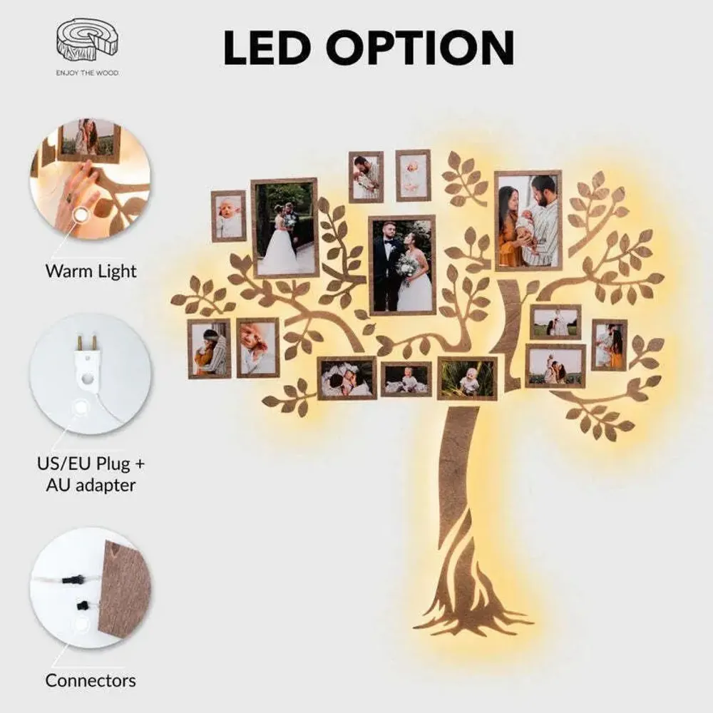 Other wall decoration - Wooden Led Family Tree - Starlight L Oak LED - ENJOY THE WOOD