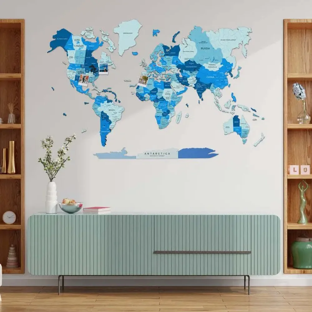 Other wall decoration - 2D Wooden World Map Azure XL - ENJOY THE WOOD