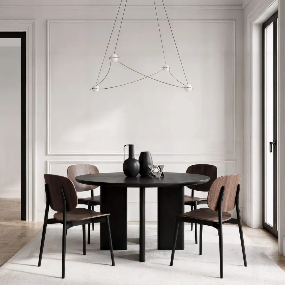 Hanging lights - Sphere Pendant Light – Stainless Steel & Opal Glass – Kosmos 4S - MOSS OBJECTS