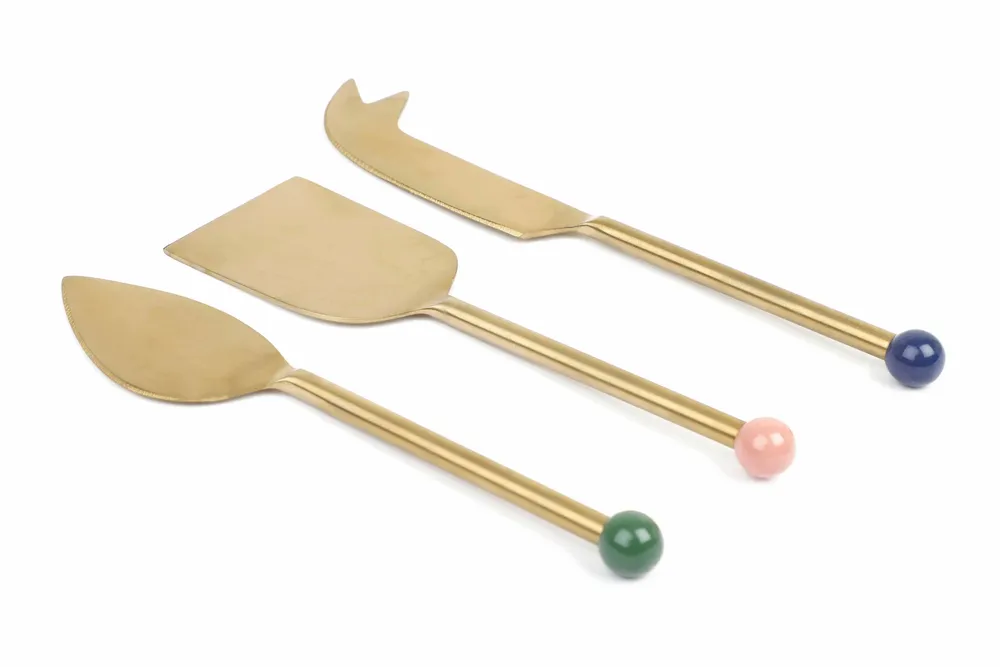 Knives - Brass Finish Cheese Knife Set , (Set of 3) - 6.5 x 2 Inches - CASA AMAROSA