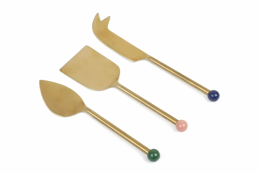 Knives - Brass Finish Cheese Knife Set , (Set of 3) - 6.5 x 2 Inches - CASA AMAROSA