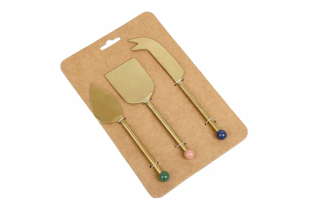 Knives - Brass Finish Cheese Knife Set , (Set of 3) - 6.5 x 2 Inches - CASA AMAROSA