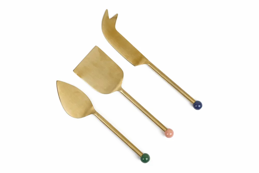Knives - Brass Finish Cheese Knife Set , (Set of 3) - 6.5 x 2 Inches - CASA AMAROSA