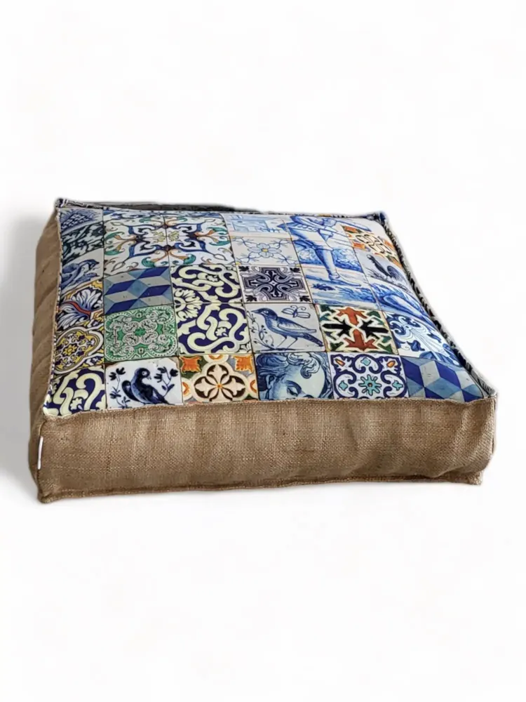 Ottomans - Azulejo Heritage Pouf , floor seating, bench cushion seat custom made - ARTISAN BY MF