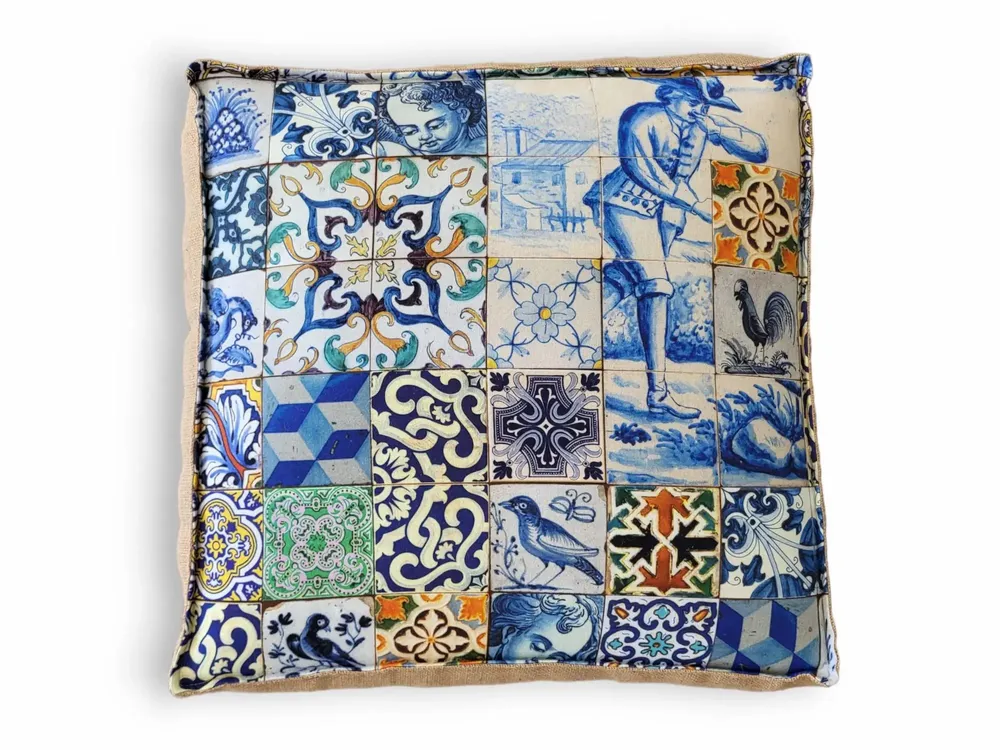 Ottomans - Azulejo Heritage Pouf , floor seating, bench cushion seat custom made - ARTISAN BY MF