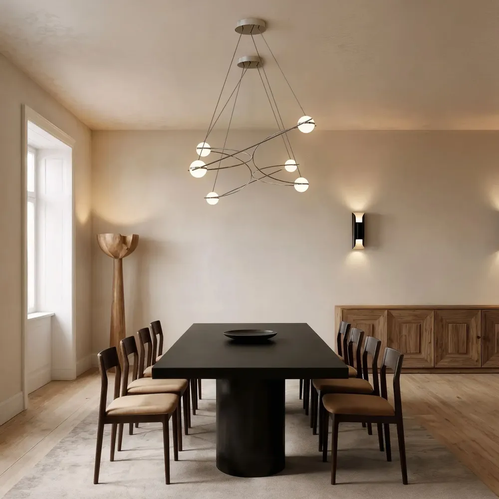 Hanging lights - Sculptural Globe Light – Stainless Steel & Glass – Kosmos 6S - MOSS OBJECTS