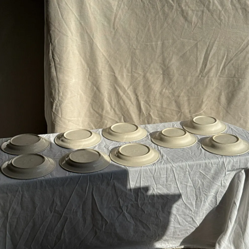 Assiettes au quotidien - Lot composé de 6 assiettes plates beige liseré bleu 3 creuses - OFFICE OBJETS