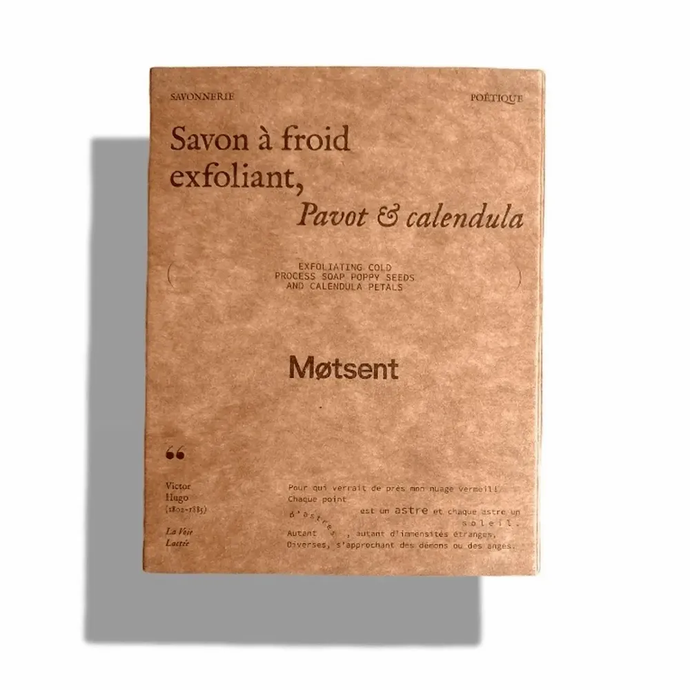 Savons - SAVON EXFOLIANT, GRAINES DE PAVOT ET CALENDULA - MOTSENT - SAVONNERIE POÉTIQUE