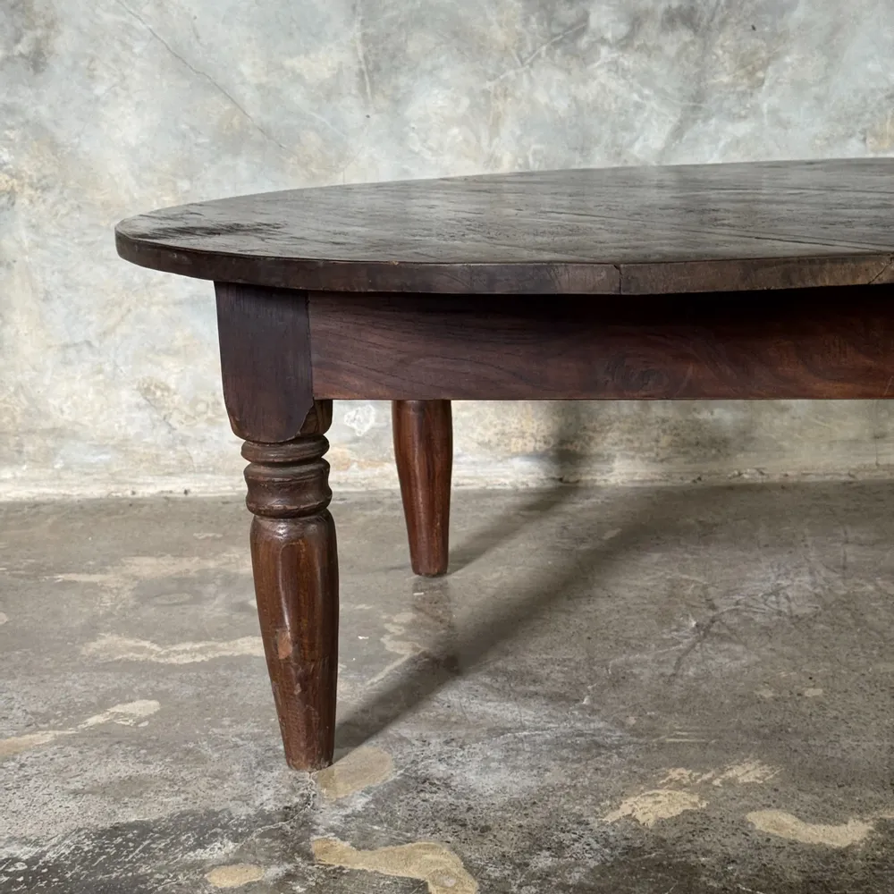 Tables basses - Coffee table, table basse ronde ancienne en teck indonésienne - OFFICE OBJETS