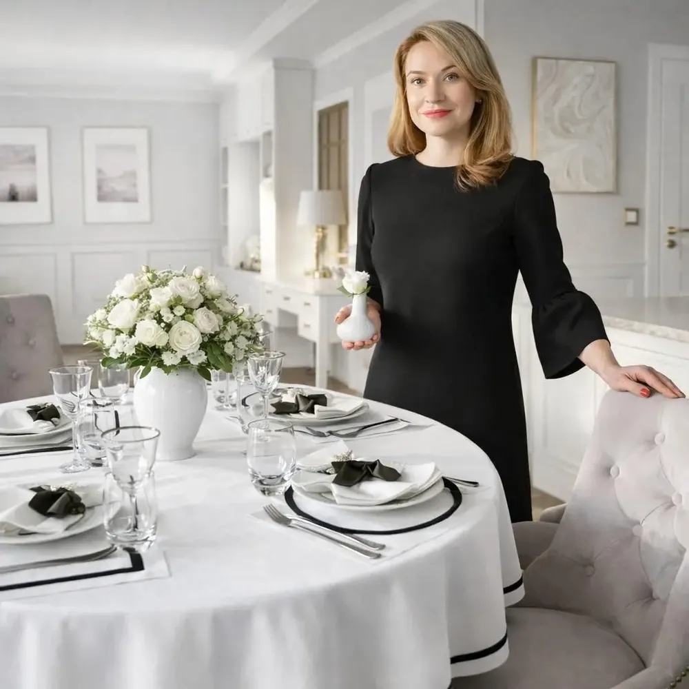 Table cloths - Stripes Round Tablecloth – Black Ribbon (French Bistro Style) - ROSEBERRY HOME