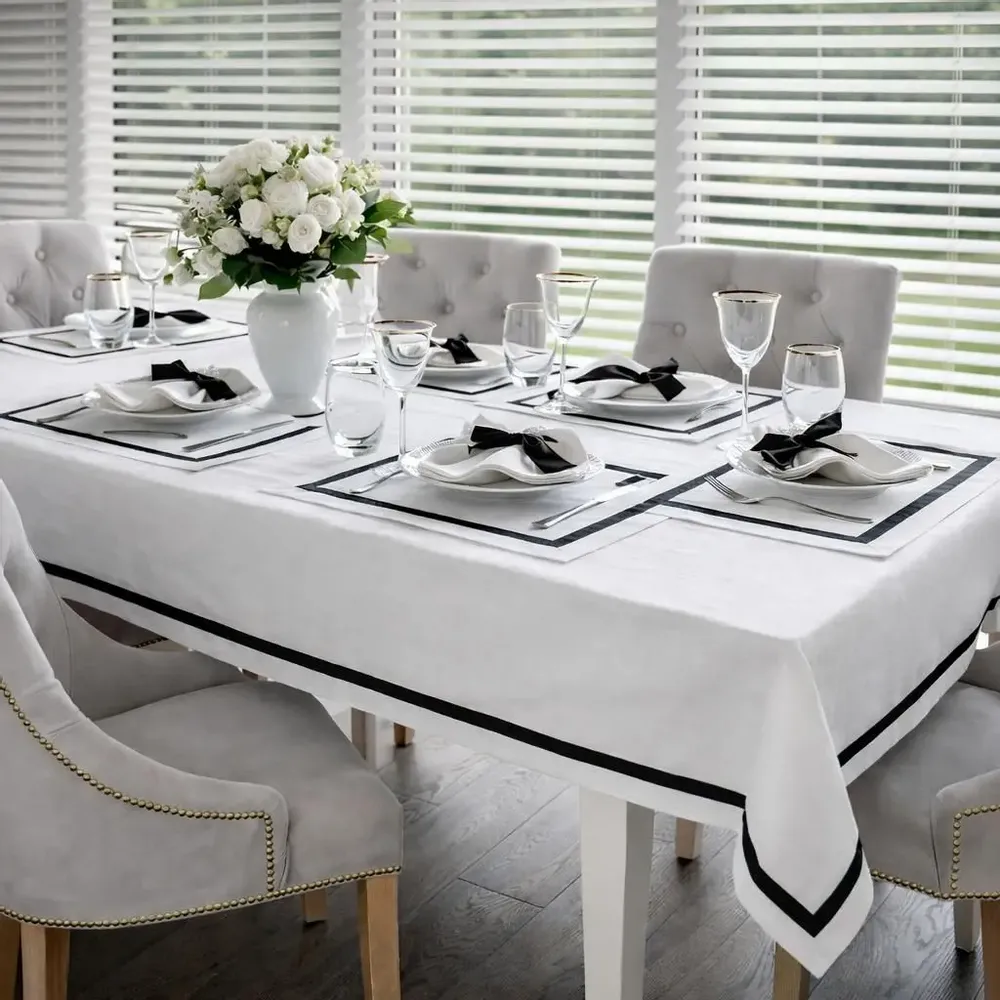Table linen - Stripes Tablecloth – Black Ribbon (French Bistro Style) - ROSEBERRY HOME
