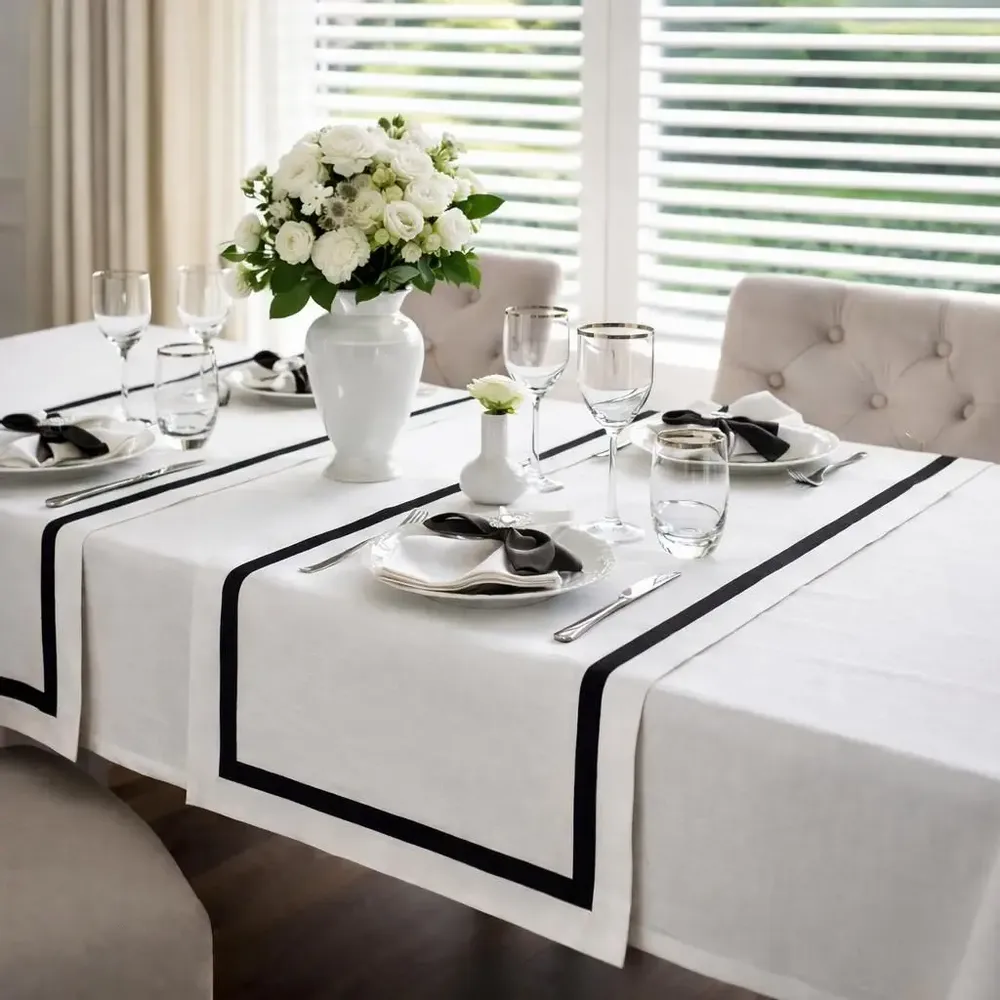 Table linen - Stripes Tablecloth – Black Ribbon (French Bistro Style) - ROSEBERRY HOME