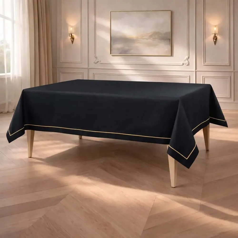 Table linen - Royal Black Goldenline Tablecloth – Signature Luxury - ROSEBERRY HOME