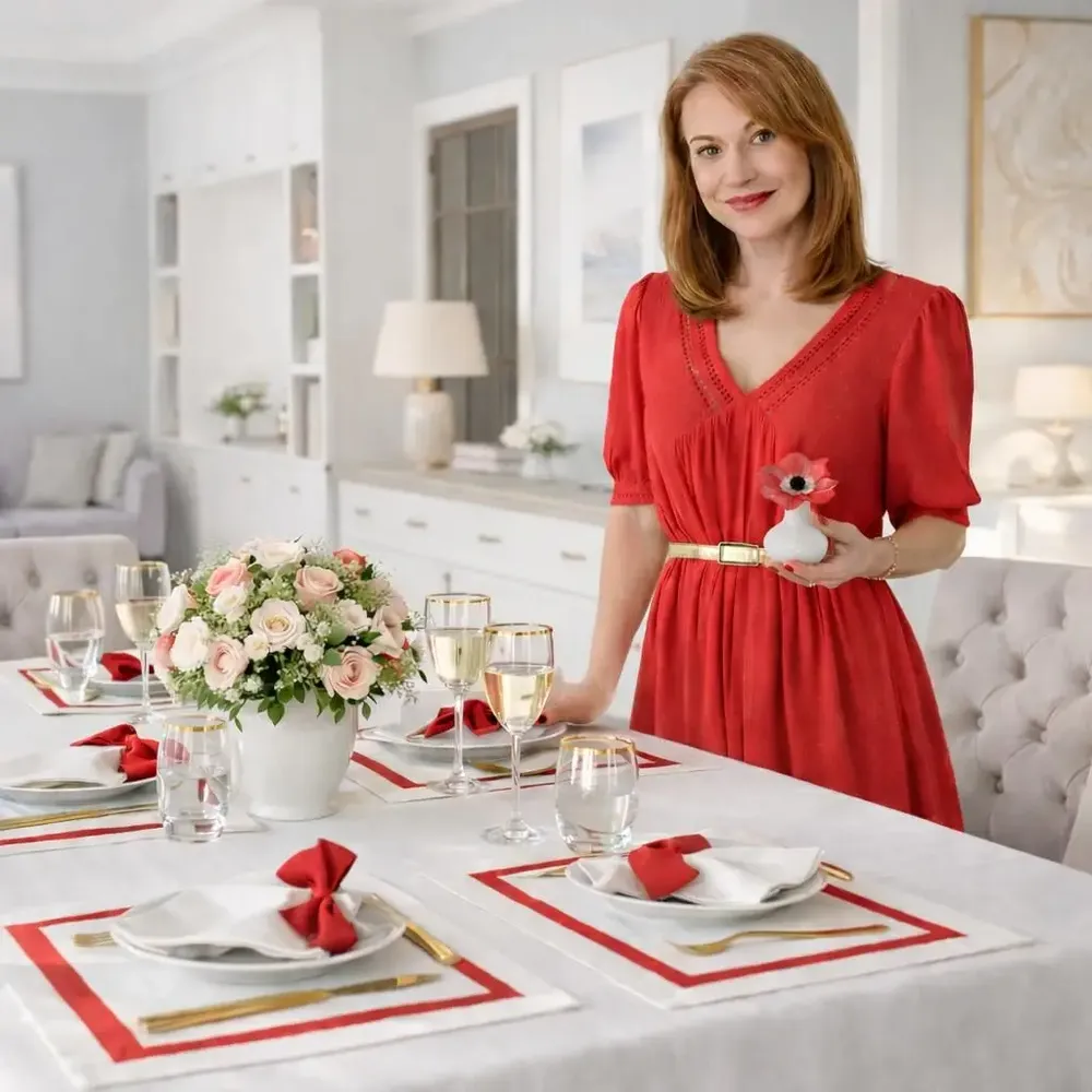 Table linen - Stripes Placemats – Red Ribbon (French Bistro Style) - ROSEBERRY HOME