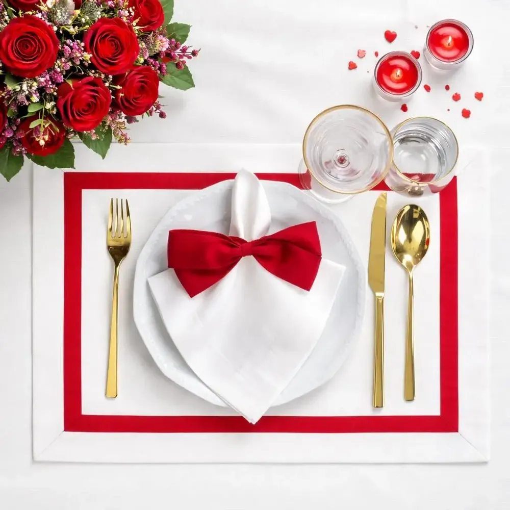 Table linen - Stripes Placemats – Red Ribbon (French Bistro Style) - ROSEBERRY HOME