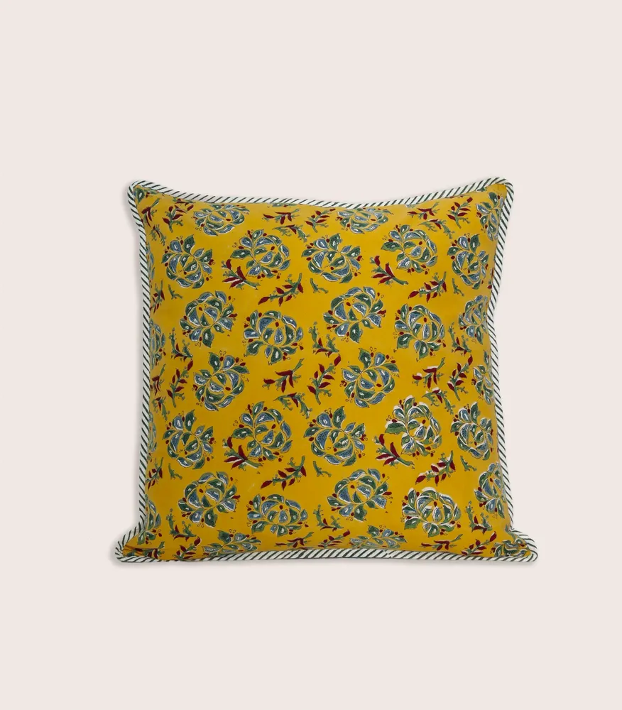 Fabric cushions - SARSO Yellow Cushion Cover - JAMINI BY USHA BORA
