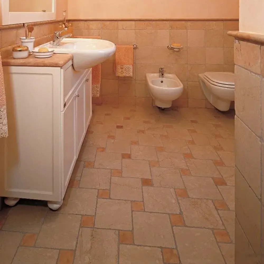 Terraces - Botticino Tumbled Marble Tiles - 15x15 cm - SENINI STONE  -NATURAL STONE MADE IN ITALY-