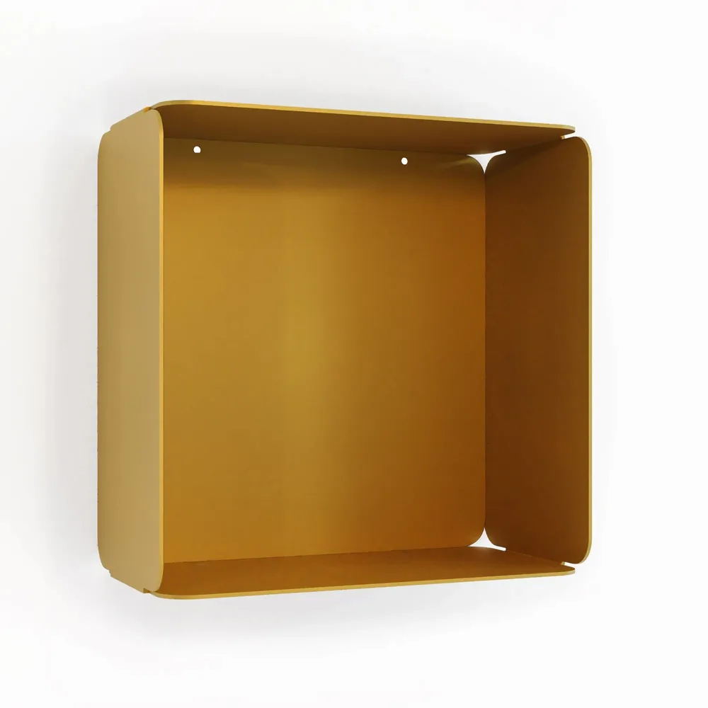 Shelves - CUBE WALL SHELF IN STEEL WITH AMETHYST BOTTOM - DECO-GEM