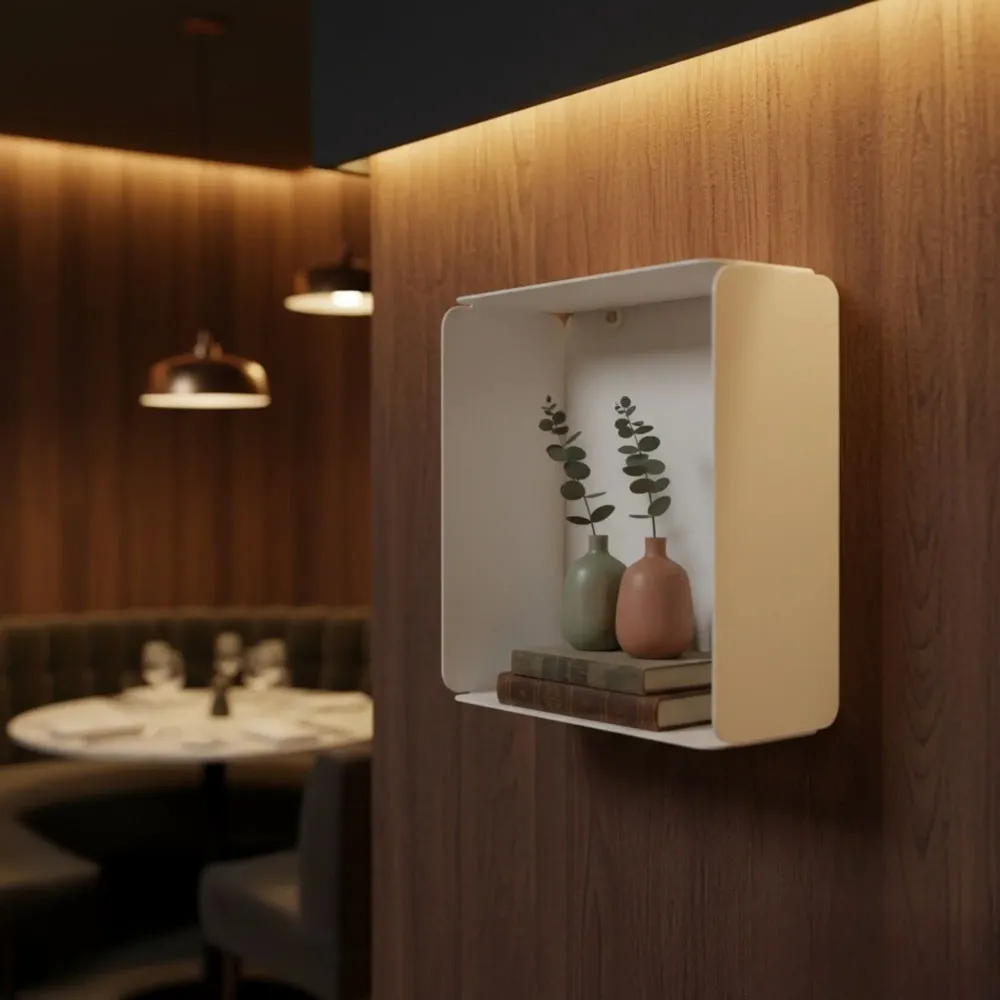 Shelves - CUBE WALL SHELF IN STEEL WITH AMETHYST BOTTOM - DECO-GEM