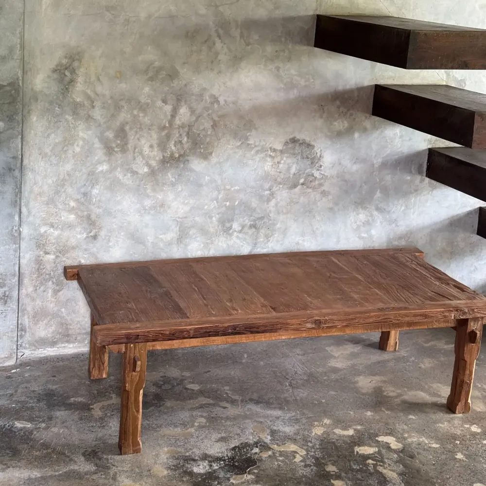 Coffee tables - Large upcycled gold teak coffee table L1m60 W70 H45 - OFFICE OBJETS