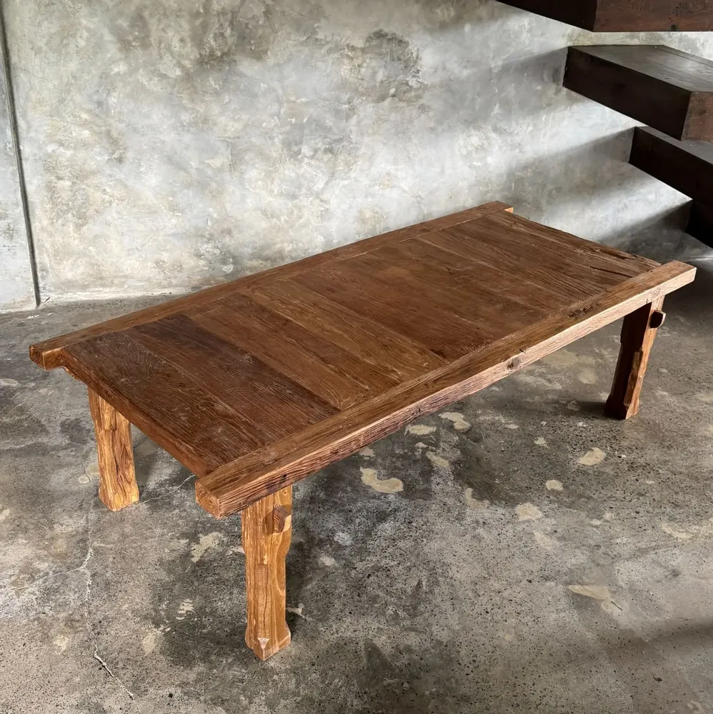 Coffee tables - Large upcycled gold teak coffee table L1m60 W70 H45 - OFFICE OBJETS