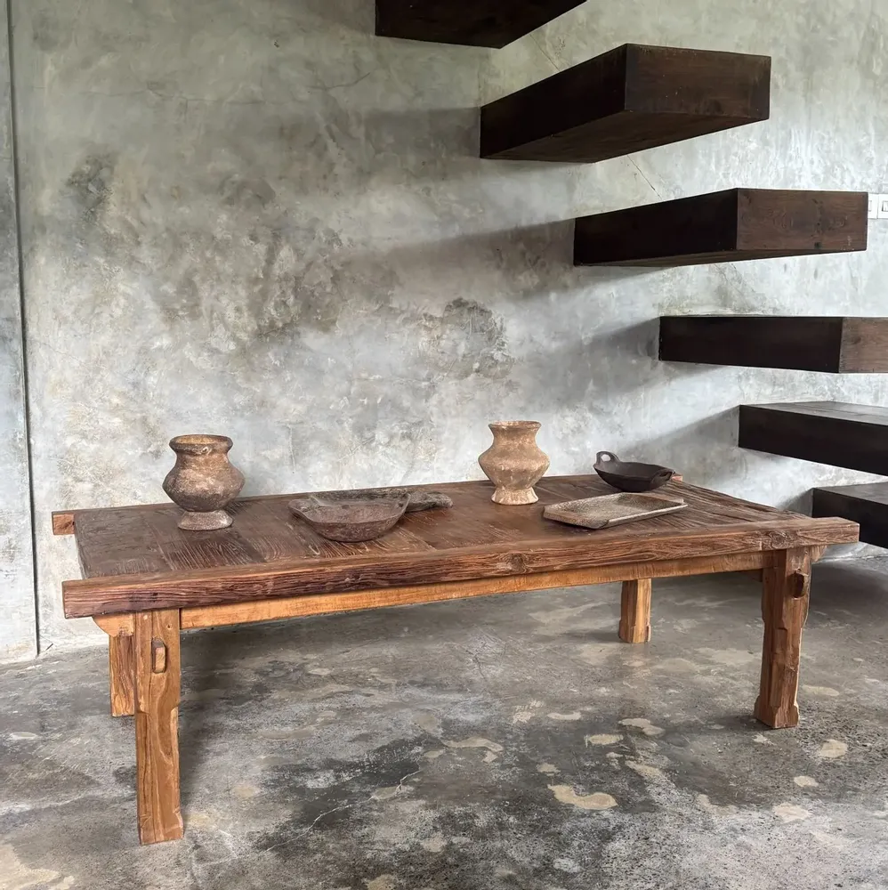 Coffee tables - Large upcycled gold teak coffee table L1m60 W70 H45 - OFFICE OBJETS