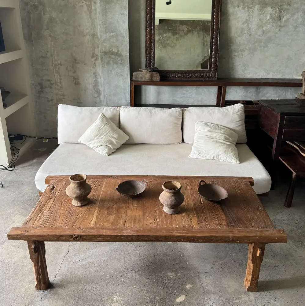 Coffee tables - Large upcycled gold teak coffee table L1m60 W70 H45 - OFFICE OBJETS