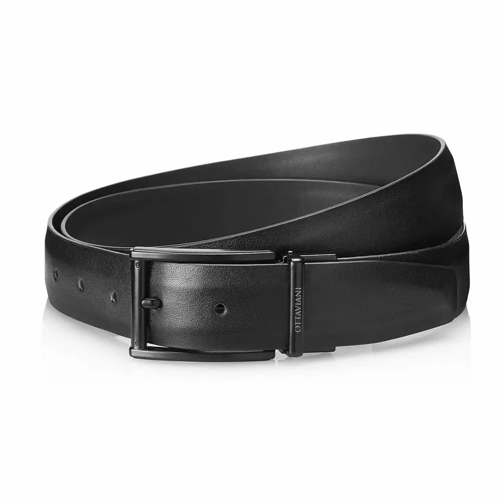 Objets design - Ceinture en cuir noir avec boucle noire - OTTAVIANI