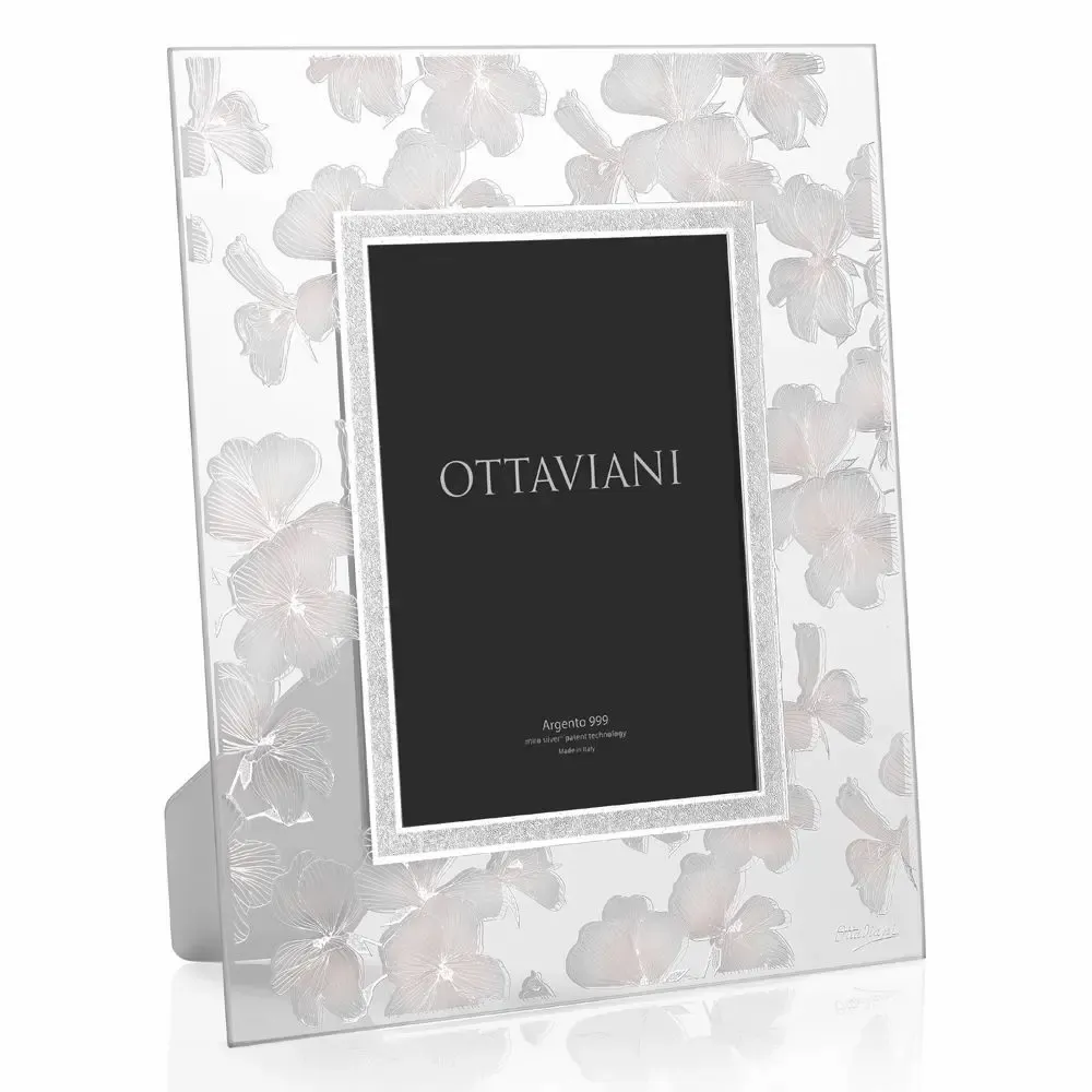 Design objects - Crystal photoframe silver foil silver "Peach flowers" - OTTAVIANI