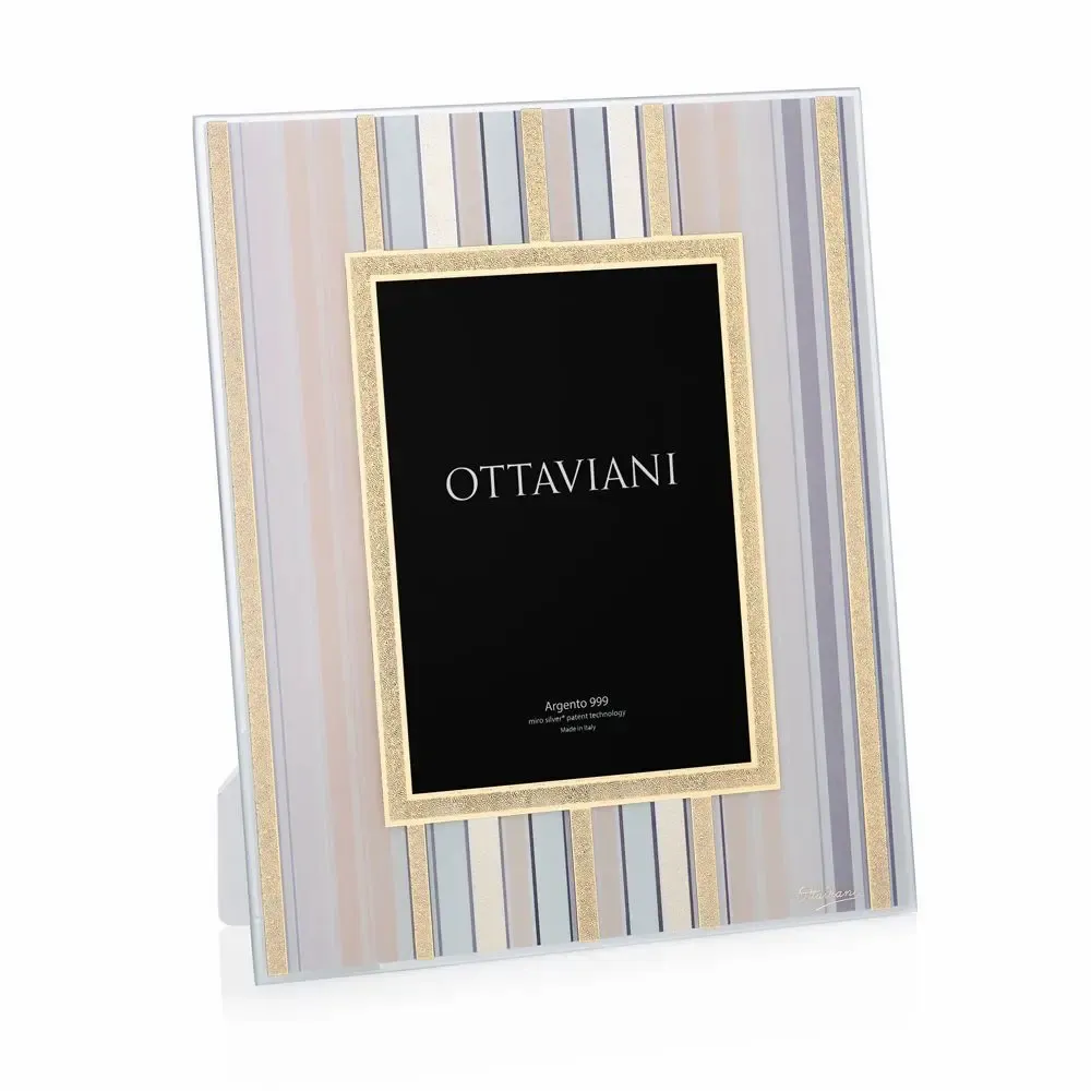 Design objects - Crystal photoframe silver foil gold "Millerighe rosa cipria" - OTTAVIANI