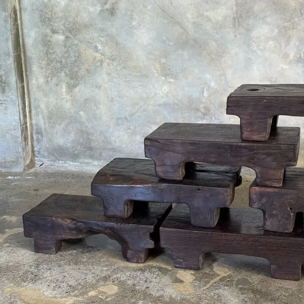 Stools - Small stool, wabi-sabi black solid teak side stool L30 l8.5 - OFFICE OBJETS