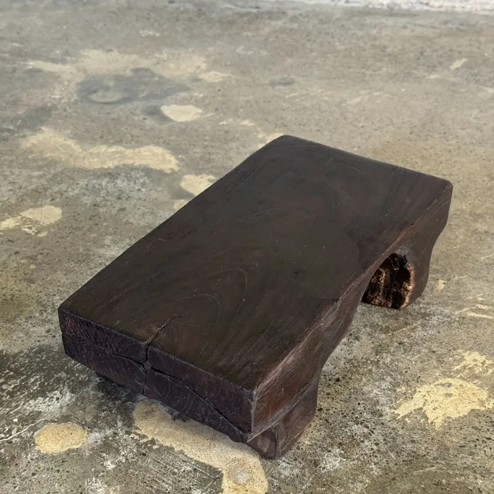 Stools - Small stool, wabi-sabi black solid teak side stool L30 l8.5 - OFFICE OBJETS