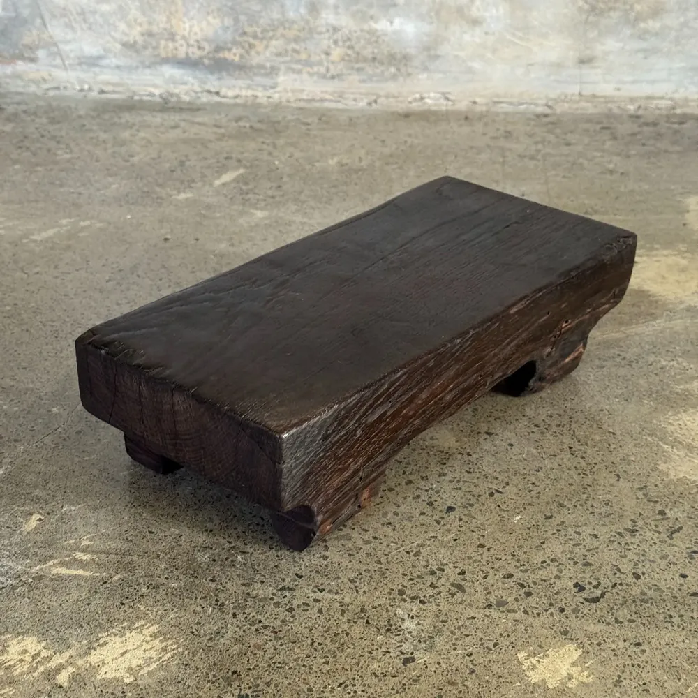 Stools - Small stool, wabi-sabi black solid teak side stool L30 l8.5 - OFFICE OBJETS