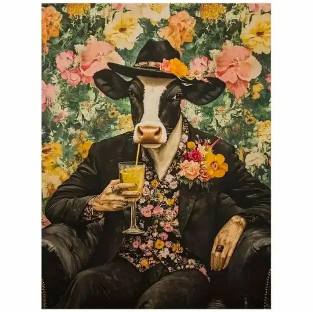 Objets design - Tableau imprimé Monsieur Vache en noir - VACHES ET COMPAGNIE