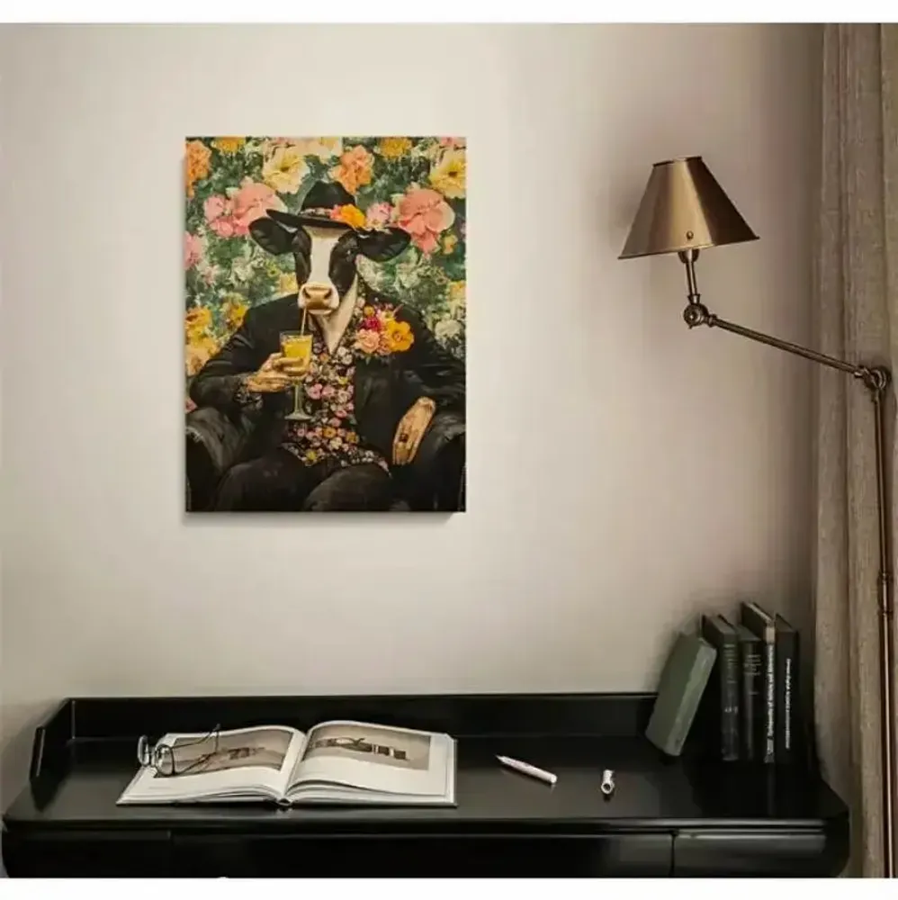 Objets design - Tableau imprimé Monsieur Vache en noir - VACHES ET COMPAGNIE