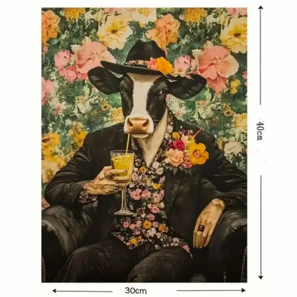 Objets design - Tableau imprimé Monsieur Vache en noir - VACHES ET COMPAGNIE